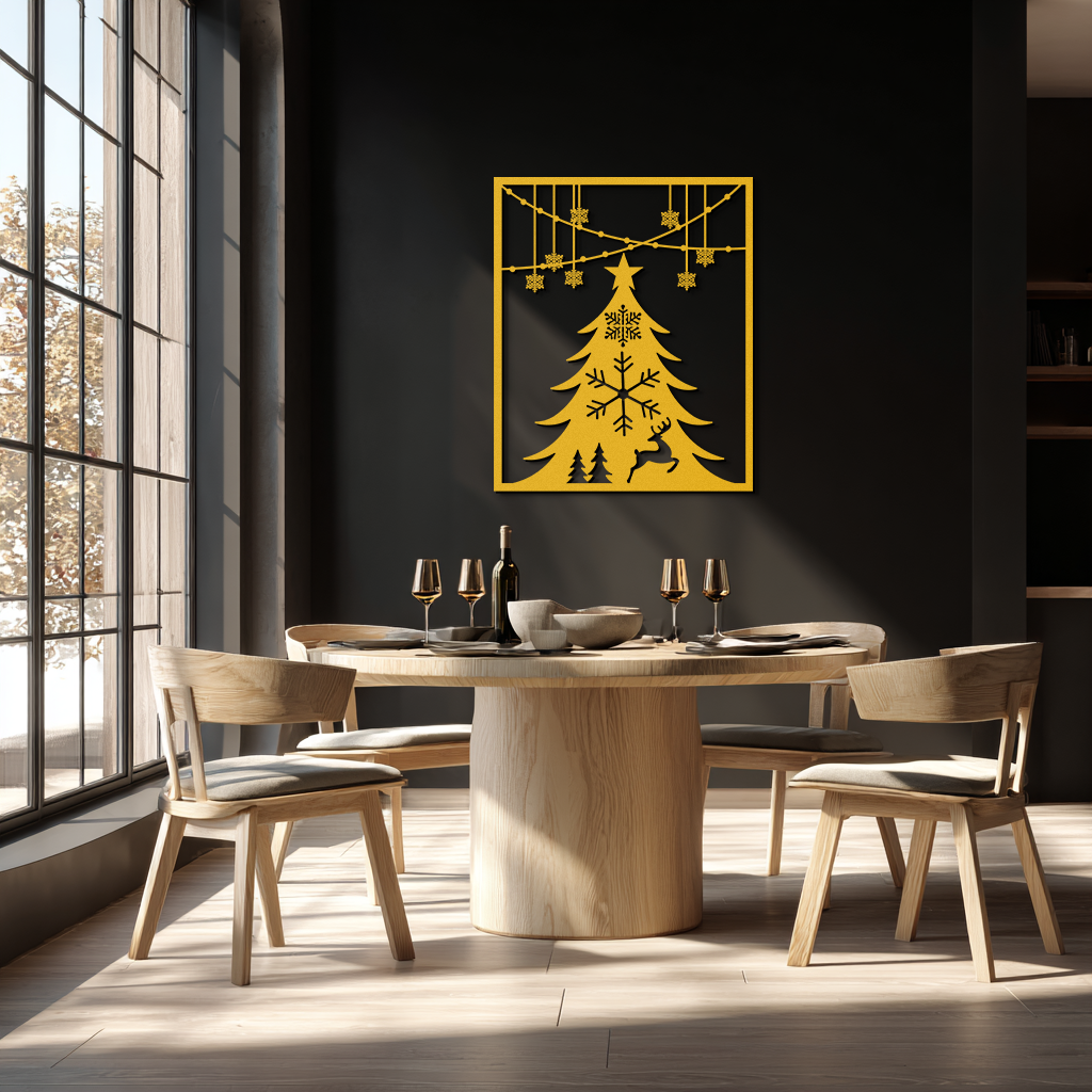 Christmas Tree Metal Wall Art – Elegant Holiday Silhouette Décor- KAF380