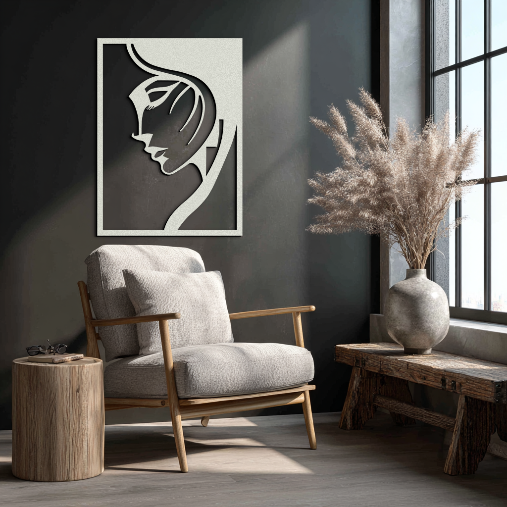 Elegant Woman Silhouette Metal Wall Art – Stylish Female Figure Home Decor- KAF381