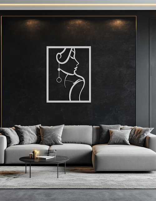 Load image into Gallery viewer, Elegant Female Silhouette Metal Wall Art – Graceful Lady Framed Steel Decor- KAF383