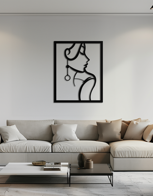Load image into Gallery viewer, Elegant Female Silhouette Metal Wall Art – Graceful Lady Framed Steel Decor- KAF383