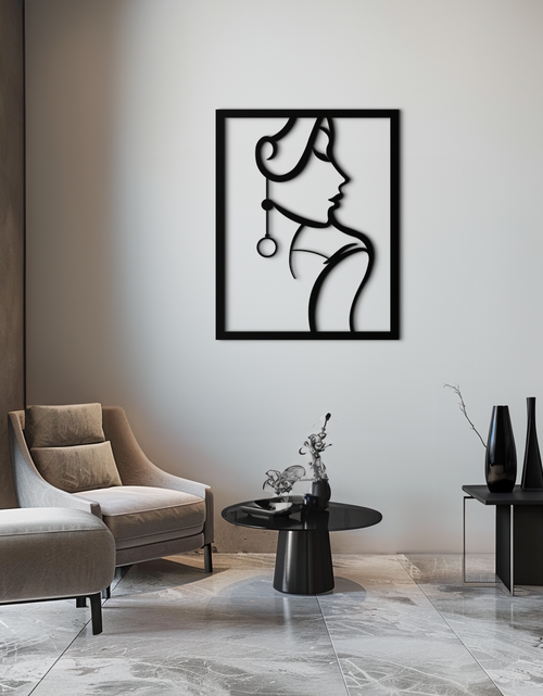 Load image into Gallery viewer, Elegant Female Silhouette Metal Wall Art – Graceful Lady Framed Steel Decor- KAF383