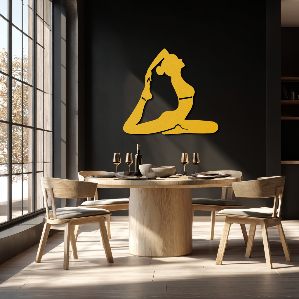 Kapotasana Pose Silhouette Metal Wall Art – Yoga-Inspired Minimalist Decor- KAF384