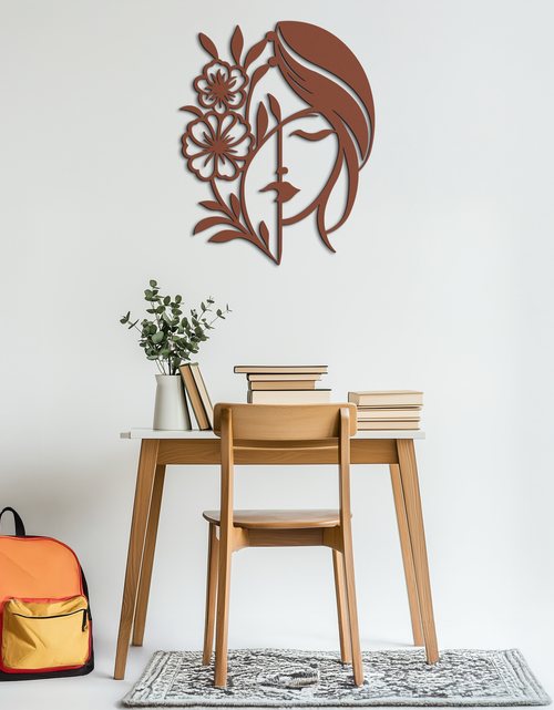 Load image into Gallery viewer, Woman with Flower Metal Wall Art – Elegant Female Silhouette Steel Decor- KAF385