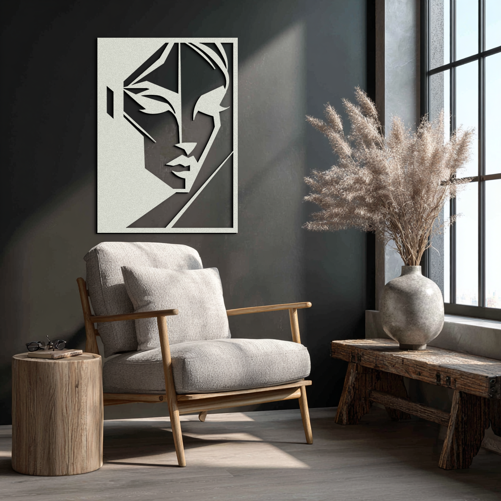 Geometric Woman Silhouette Metal Wall Art – Abstract Female Line Art Decor- KAF386
