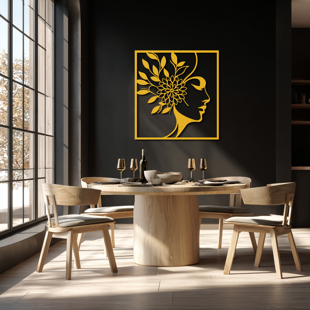 WOMAN WITH FLOWER Metal Wall Art – Modern Silhouette Steel Decor- KAF387