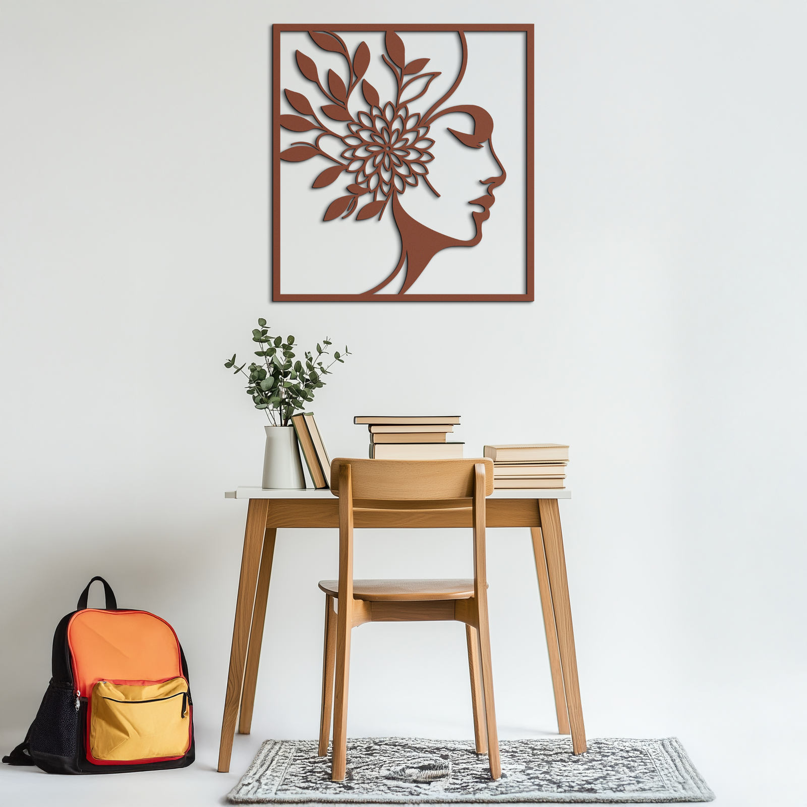 WOMAN WITH FLOWER Metal Wall Art – Modern Silhouette Steel Decor- KAF387