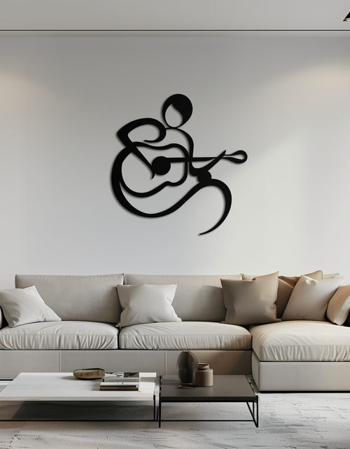 Load image into Gallery viewer, Guitarist Abstract Metal Wall Art – Minimal Black Wall Decoration- KAF388