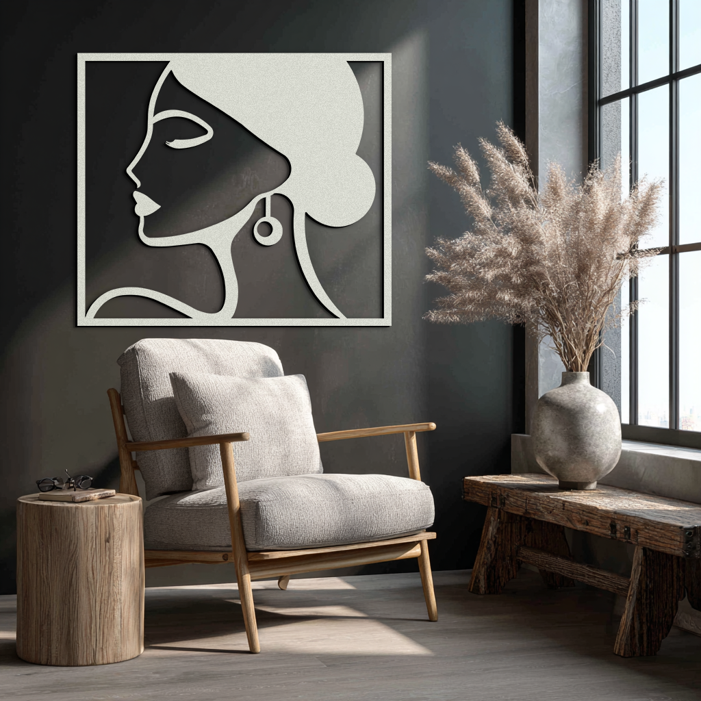 Female Silhouette Metal Wall Art – Elegant Modern Black Abstract Home Decor- KAF389