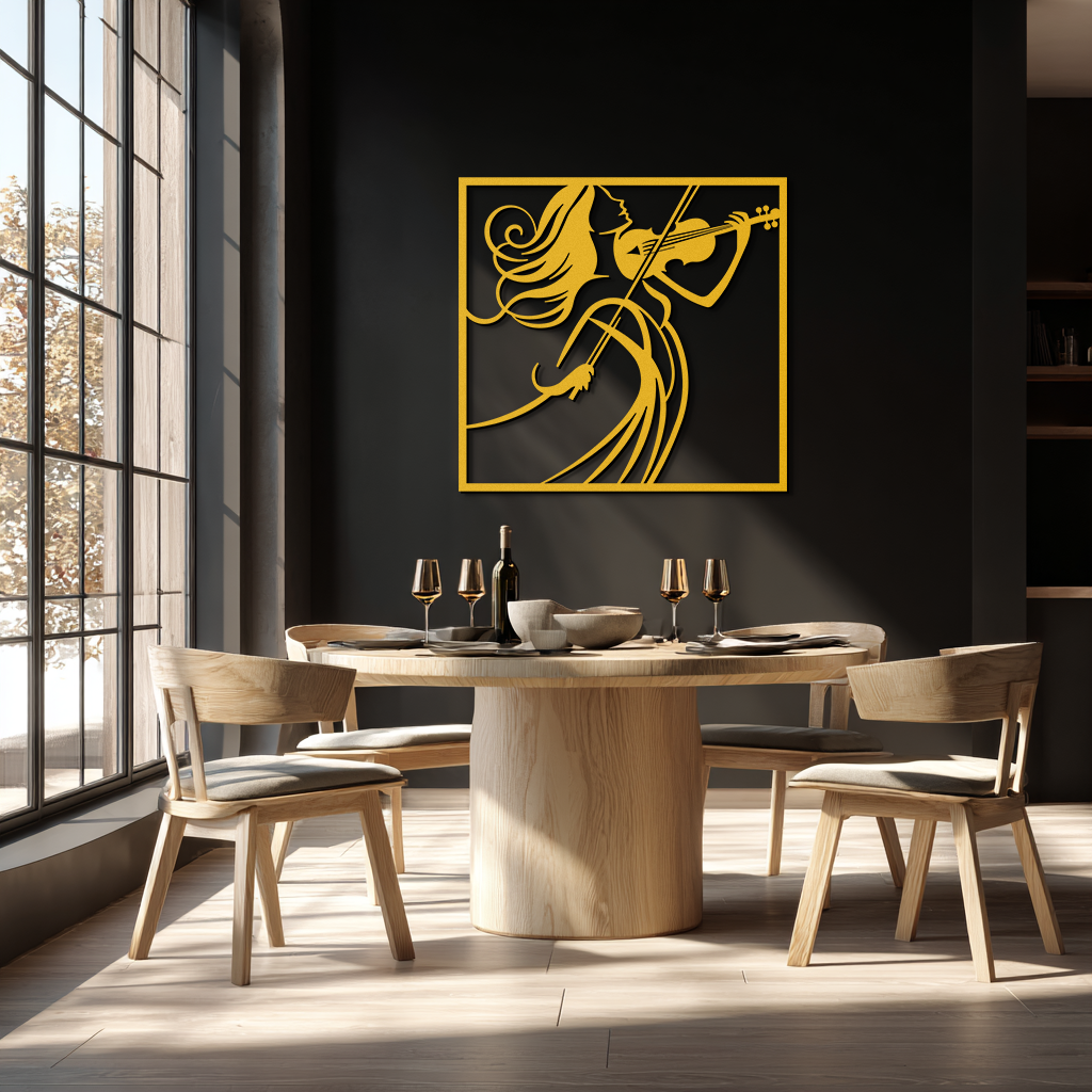 Woman Violinist Metal Wall Art – Modern Musician Silhouette Decor for Music Lovers- KAF391