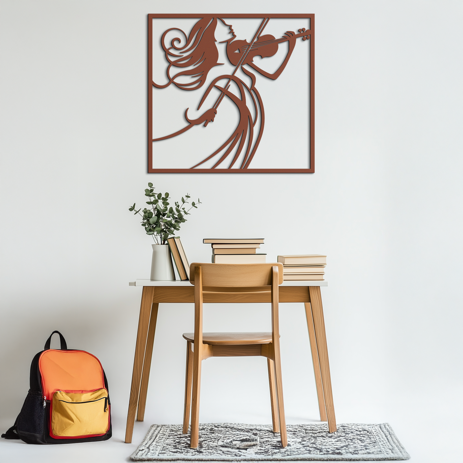 Woman Violinist Metal Wall Art – Modern Musician Silhouette Decor for Music Lovers- KAF391