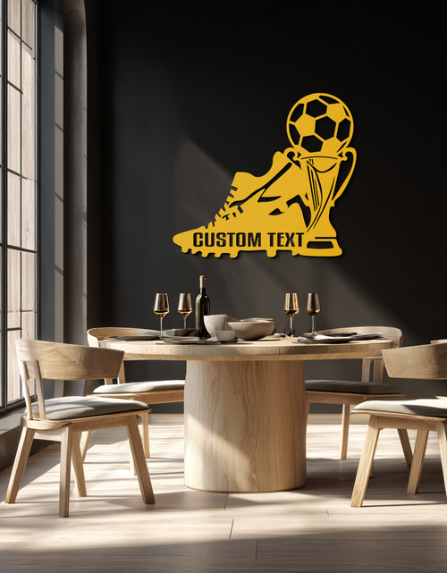 Load image into Gallery viewer, Custom Soccer Trophy and Cleat Metal Wall Art – Personalized Sports Decor for Athletes- KAF395