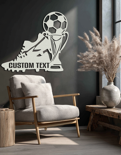 Load image into Gallery viewer, Custom Soccer Trophy and Cleat Metal Wall Art – Personalized Sports Decor for Athletes- KAF395