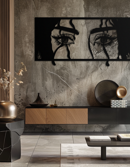 Load image into Gallery viewer, Mysterious Woman Eyes Metal Wall Art – Black Steel Feminine Silhouette Decor for Modern Stylish Interiors- KAF408