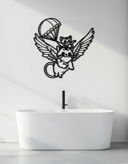 Load image into Gallery viewer, Flying Cats with Parachute Metal Wall Art – Adorable Winged Cat & Kitten Steel Decor for Kids Room and Nursery- KAF413