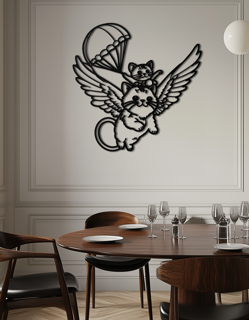 Load image into Gallery viewer, Flying Cats with Parachute Metal Wall Art – Adorable Winged Cat & Kitten Steel Decor for Kids Room and Nursery- KAF413