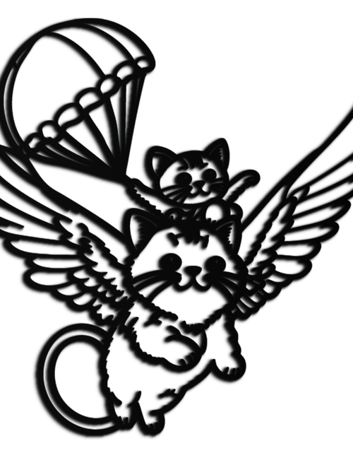 Load image into Gallery viewer, Flying Cats with Parachute Metal Wall Art – Adorable Winged Cat & Kitten Steel Decor for Kids Room and Nursery- KAF413