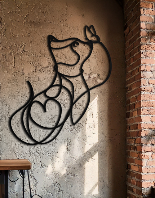 Load image into Gallery viewer, Dog and Butterfly Line Art Metal Wall Decor – Minimalist Pet Silhouette Black Steel Artwork for Home Interiors- KAF414