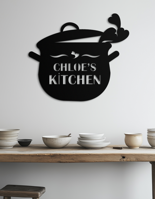 Load image into Gallery viewer, Cute Smiling Cooking Pot Metal Wall Art – Playful Kitchen Steel Decor with Heart Steam for Home and Café Interiors- KAF420