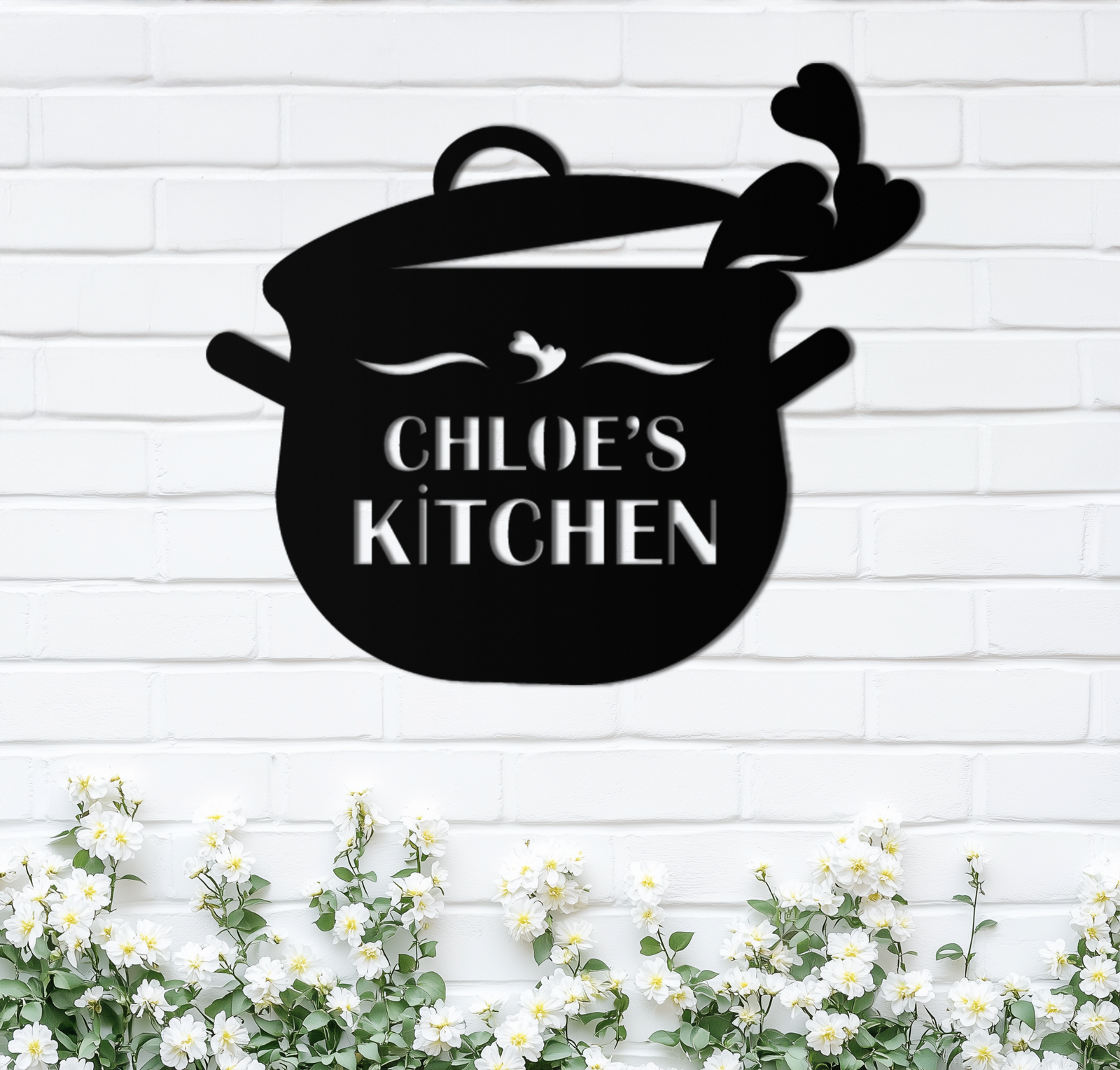 Cute Smiling Cooking Pot Metal Wall Art – Playful Kitchen Steel Decor with Heart Steam for Home and Café Interiors- KAF420