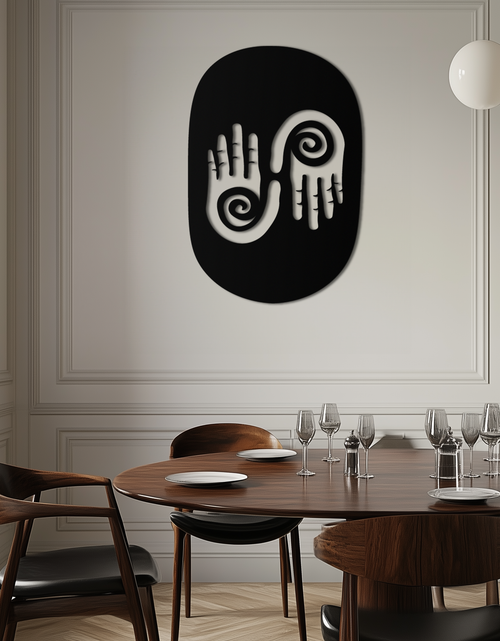Load image into Gallery viewer, Abstract Spiral Hands Metal Wall Art – Mystical Black Steel Decor with Spiraled Palm Silhouette for Modern Interiors- KAF421