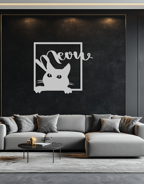Load image into Gallery viewer, Cute Peeking Cat "Meow" Metal Wall Art – Playful Black Cat Silhouette Steel Decor for Pet Lovers and Home Interiors- KAF425