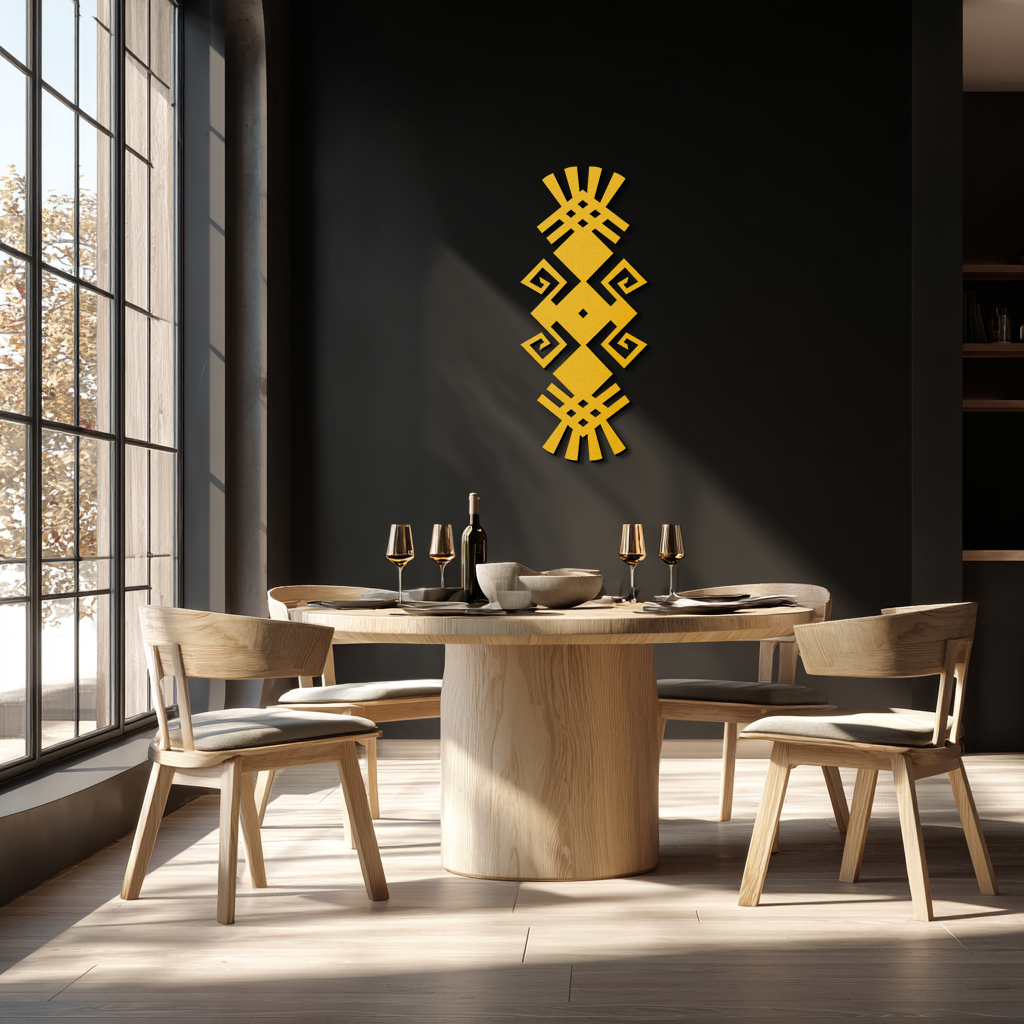 Tribal Ethnic Pattern Metal Wall Art – Abstract Geometric Black Steel Decor for Modern Bohemian Interiors- KAF432