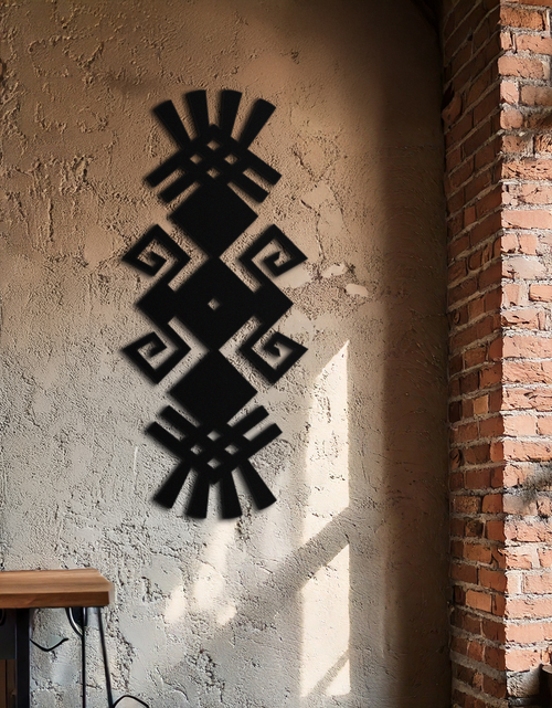 Load image into Gallery viewer, Tribal Ethnic Pattern Metal Wall Art – Abstract Geometric Black Steel Decor for Modern Bohemian Interiors- KAF432
