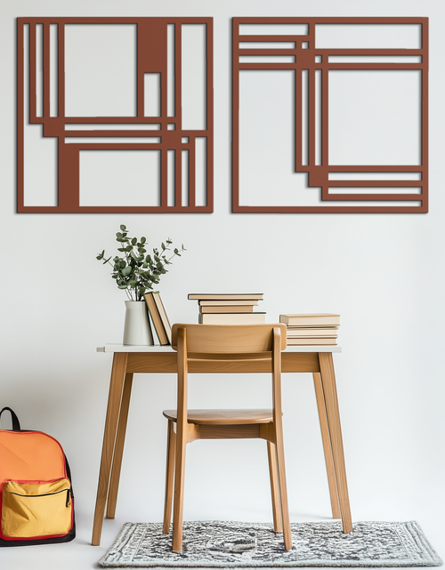 Load image into Gallery viewer, Modern Abstract Rectangles Metal Wall Art – Geometric Minimalist Black Steel Decor, 2 Panel Set for Contemporary Interiors- KAF433