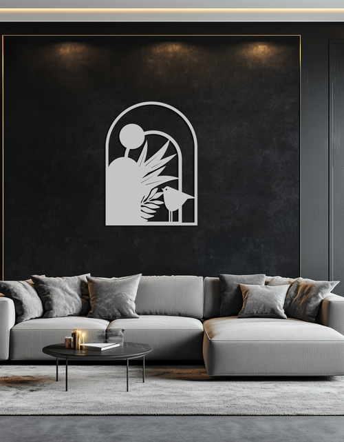 Load image into Gallery viewer, Modern Archway with Bird & Plants Metal Wall Art – Abstract Nature-Inspired Black Steel Decor for Contemporary Interiors- KAF438