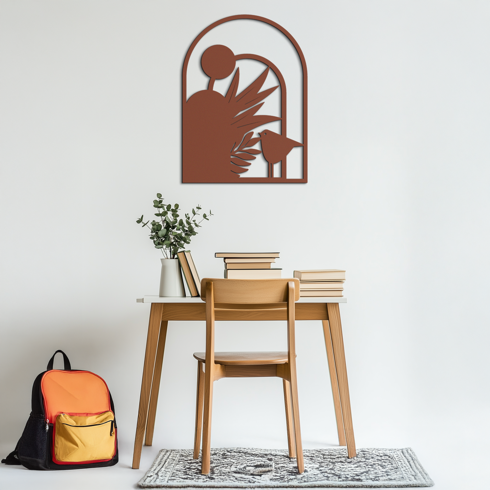 Modern Archway with Bird & Plants Metal Wall Art – Abstract Nature-Inspired Black Steel Decor for Contemporary Interiors- KAF438