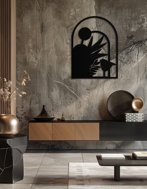 Load image into Gallery viewer, Modern Archway with Bird & Plants Metal Wall Art – Abstract Nature-Inspired Black Steel Decor for Contemporary Interiors- KAF438