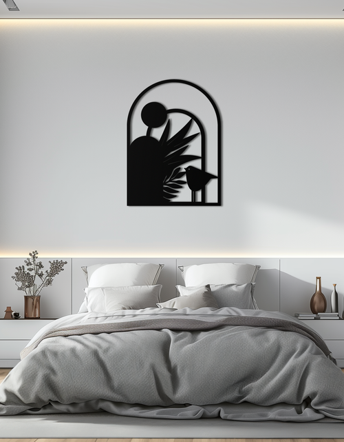 Load image into Gallery viewer, Modern Archway with Bird & Plants Metal Wall Art – Abstract Nature-Inspired Black Steel Decor for Contemporary Interiors- KAF438