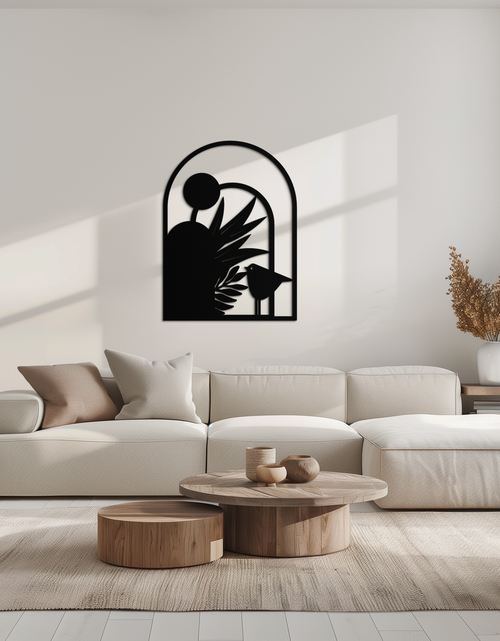 Load image into Gallery viewer, Modern Archway with Bird & Plants Metal Wall Art – Abstract Nature-Inspired Black Steel Decor for Contemporary Interiors- KAF438