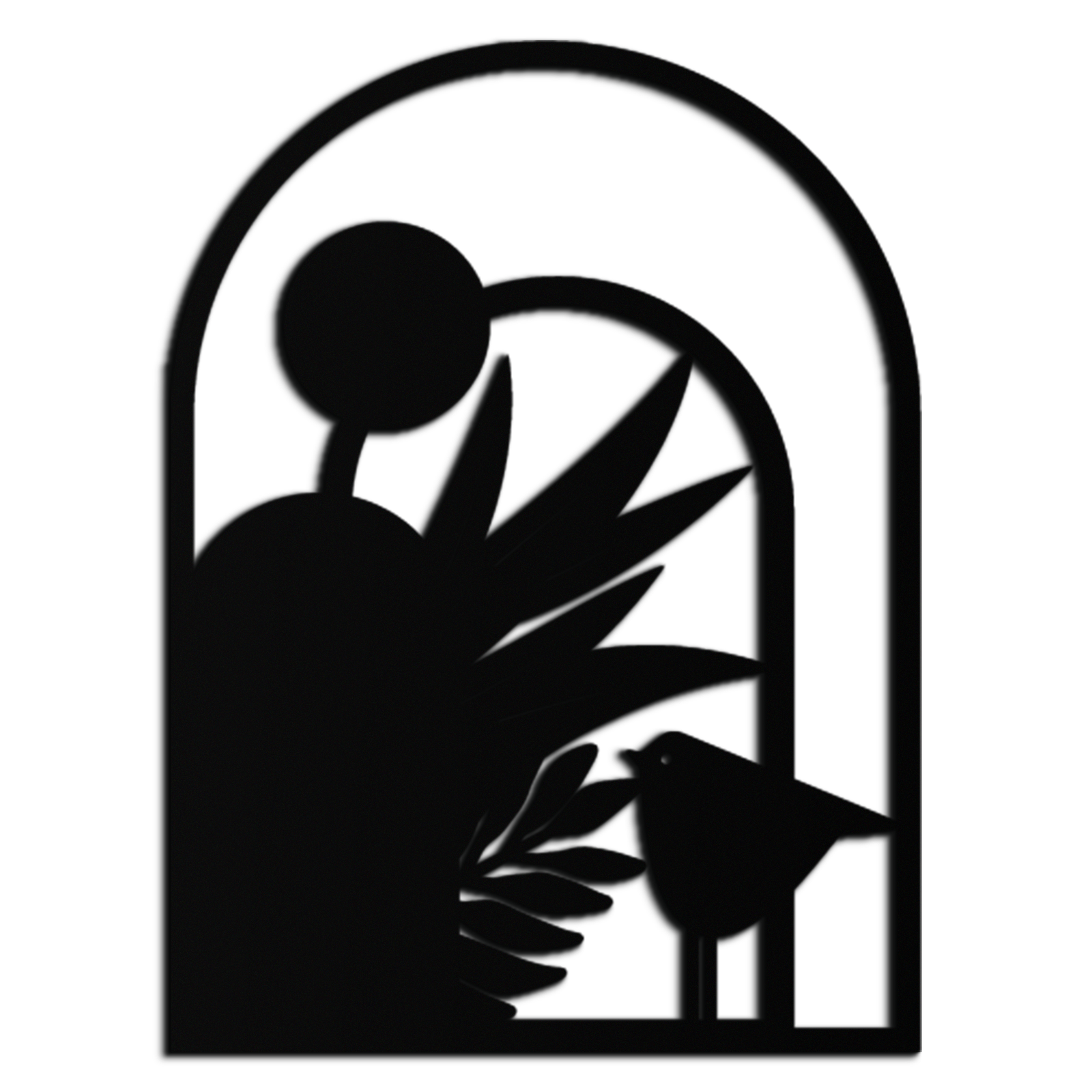 Modern Archway with Bird & Plants Metal Wall Art – Abstract Nature-Inspired Black Steel Decor for Contemporary Interiors- KAF438