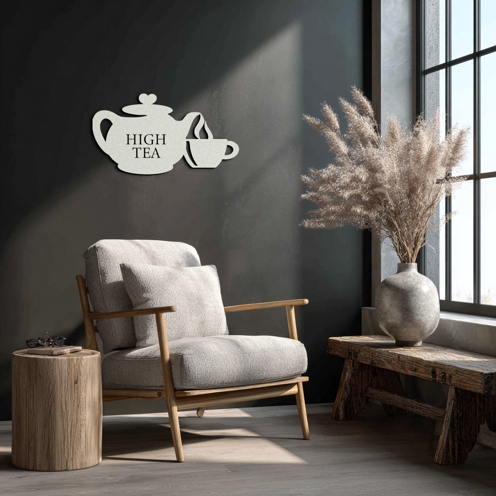 High Tea Teapot & Cup Metal Wall Art – Elegant Black Steel Tea-Time Decor for Kitchen, Café, and Dining Spaces- KAF440