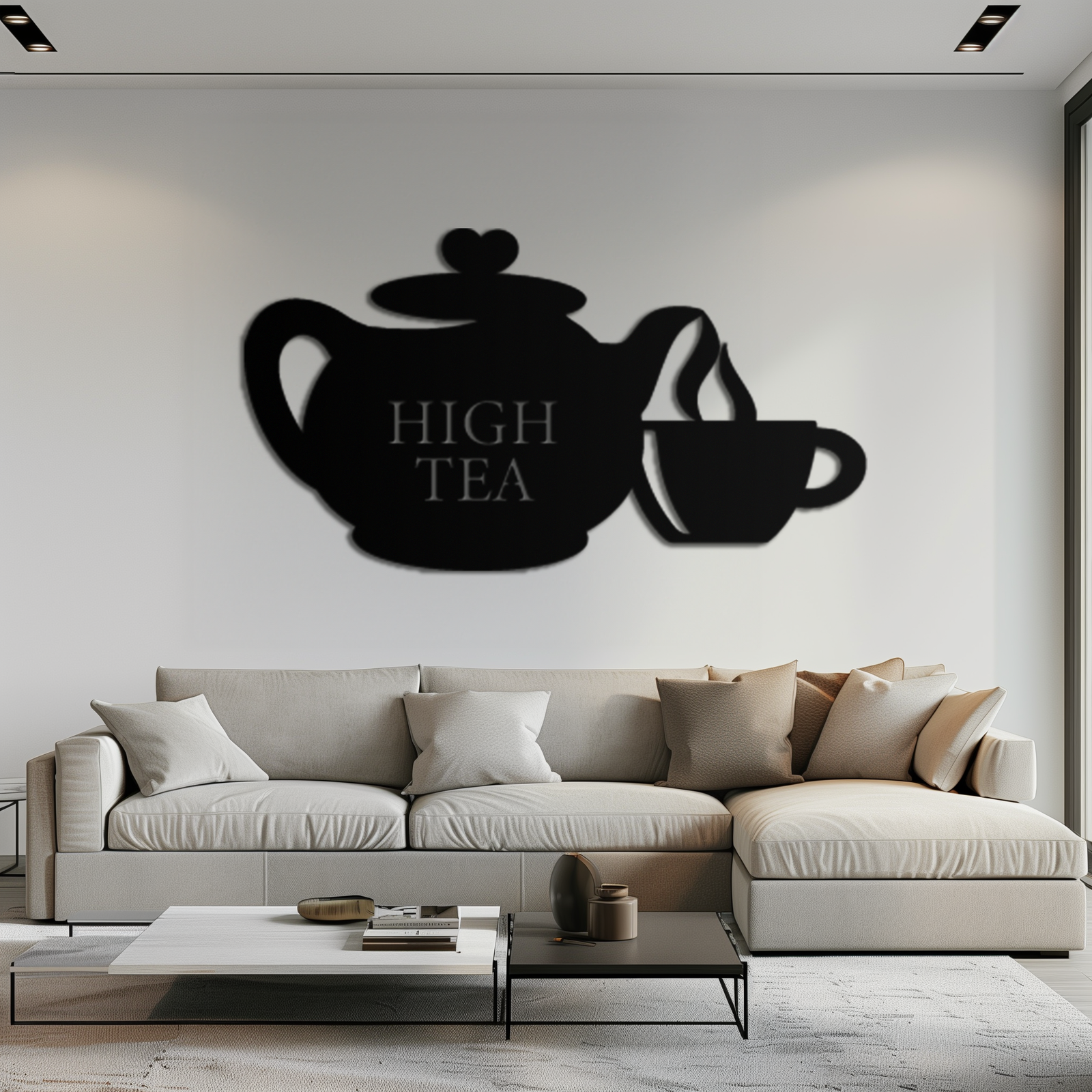 High Tea Teapot & Cup Metal Wall Art – Elegant Black Steel Tea-Time Decor for Kitchen, Café, and Dining Spaces- KAF440