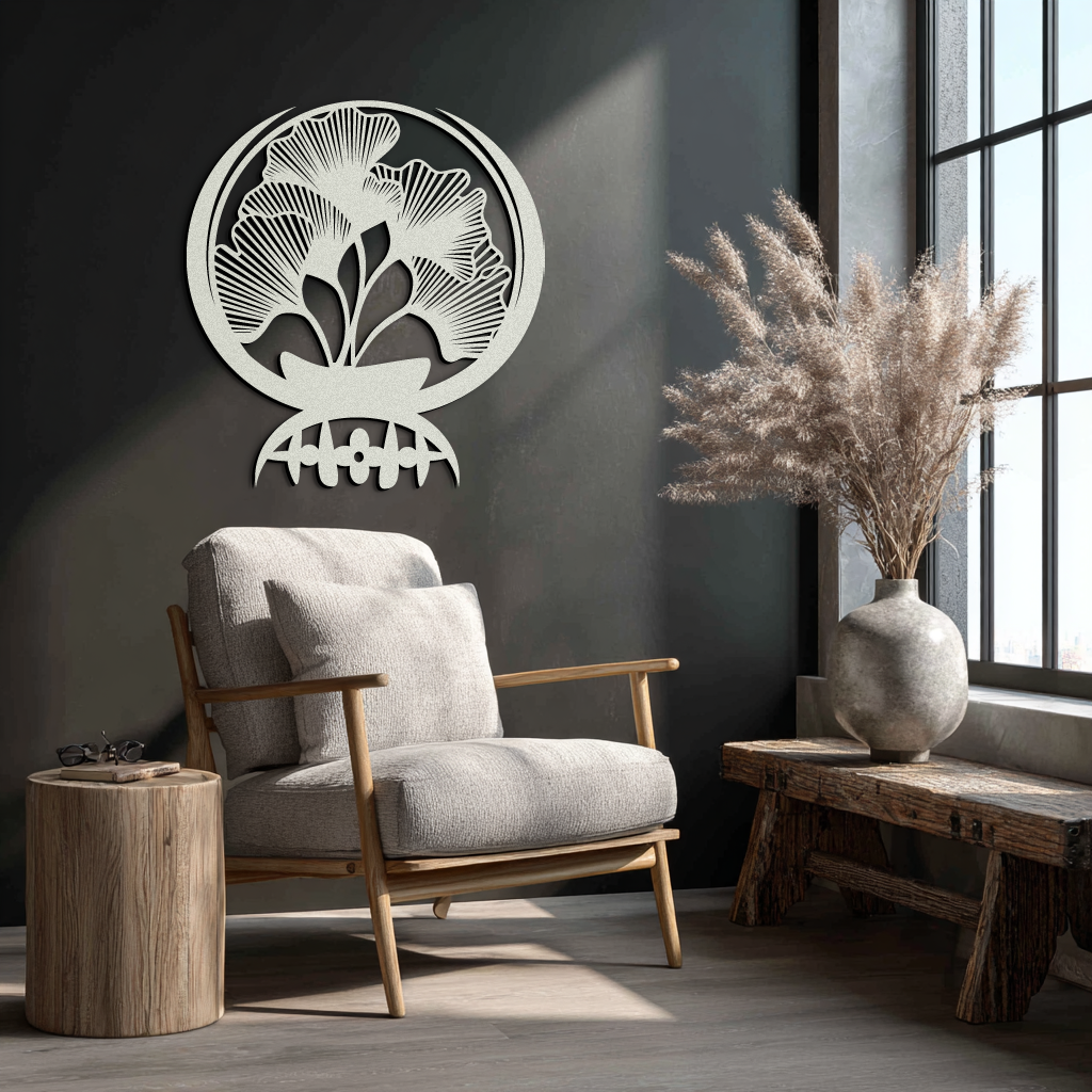 Ginkgo Leaves Abstract Metal Wall Art – Elegant Nature-Inspired Black Steel Decor for Modern Home Interiors- KAF441
