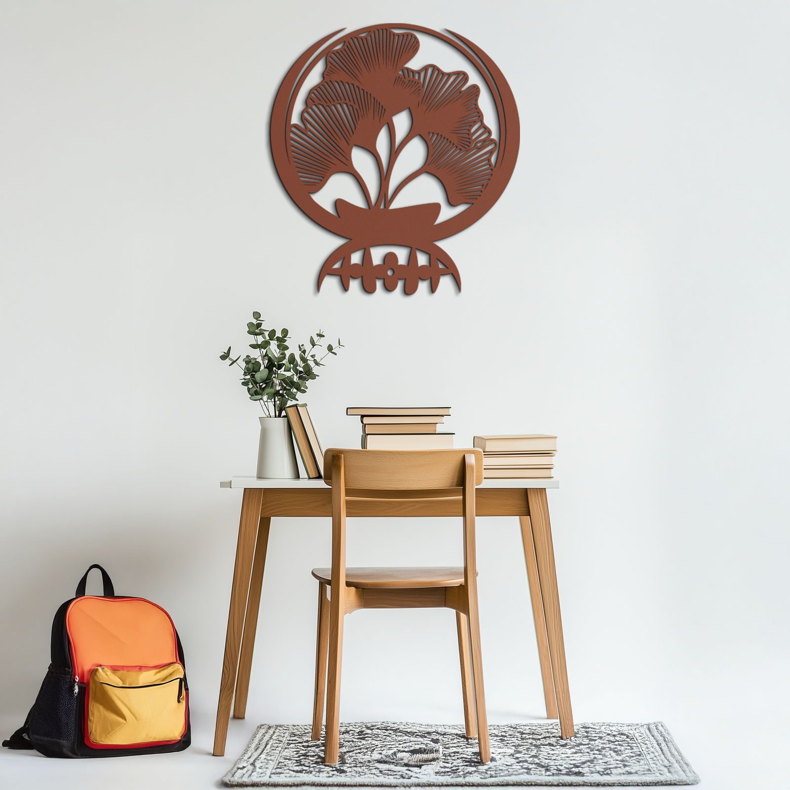 Ginkgo Leaves Abstract Metal Wall Art – Elegant Nature-Inspired Black Steel Decor for Modern Home Interiors- KAF441