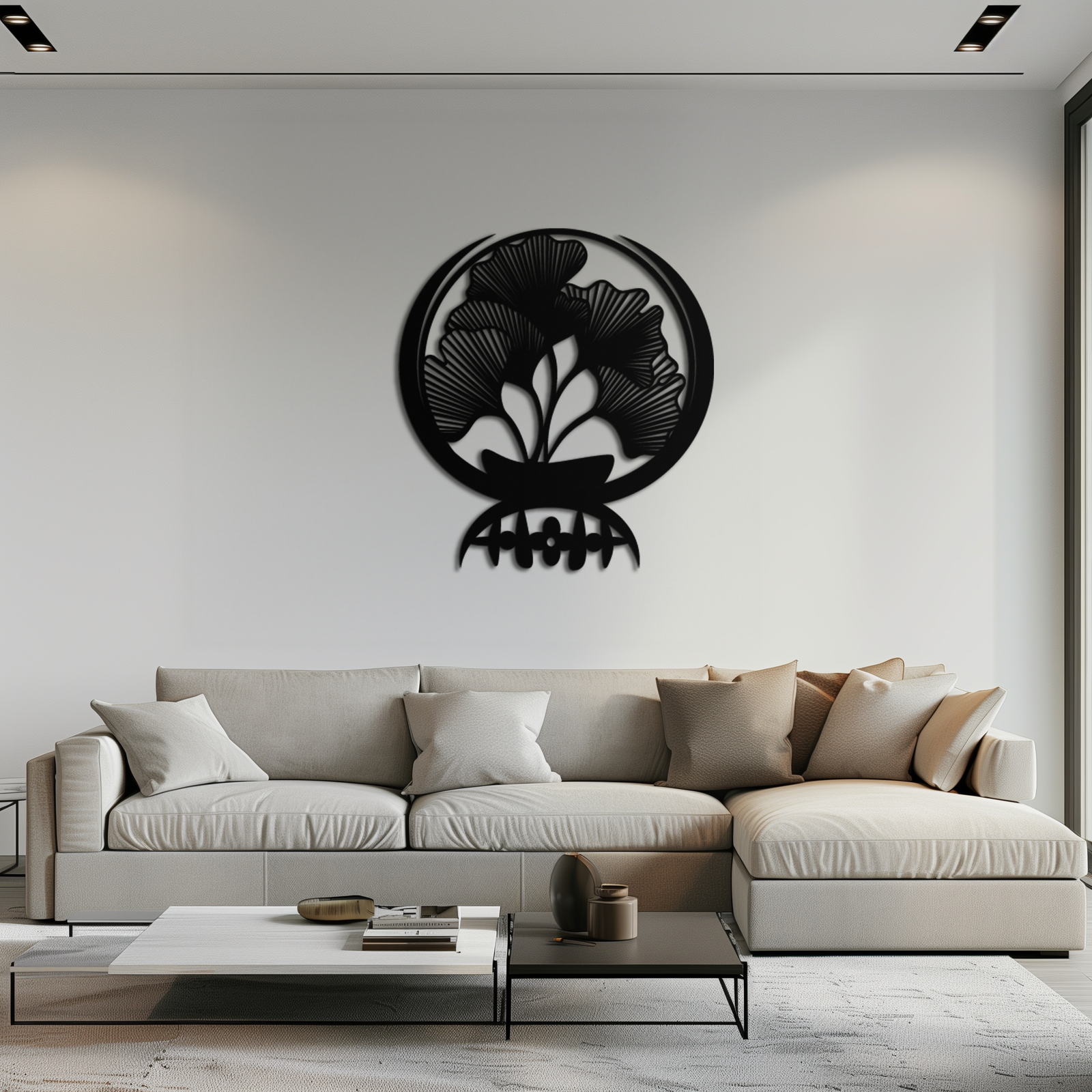 Ginkgo Leaves Abstract Metal Wall Art – Elegant Nature-Inspired Black Steel Decor for Modern Home Interiors- KAF441