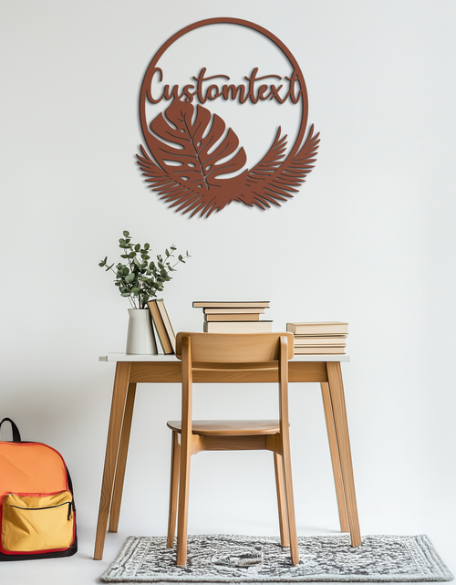 Load image into Gallery viewer, Personalized Tropical Leaves Metal Wall Art – Custom Text Circular Black Steel Decor for Modern Home and Event Spaces- KAF444