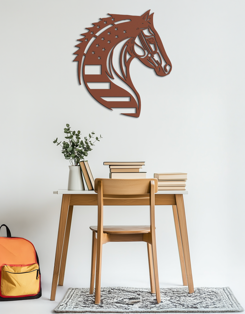 Load image into Gallery viewer, American Flag Horse Head Metal Wall Art – Patriotic Black Steel Equine Decor for Home, Barn and Ranch Interiors- KAF445
