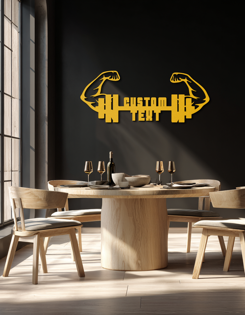Load image into Gallery viewer, Personalized Fitness Barbell Metal Wall Art – Custom Text Muscular Arms Black Steel Decor for Gym and Workout Spaces- KAF448