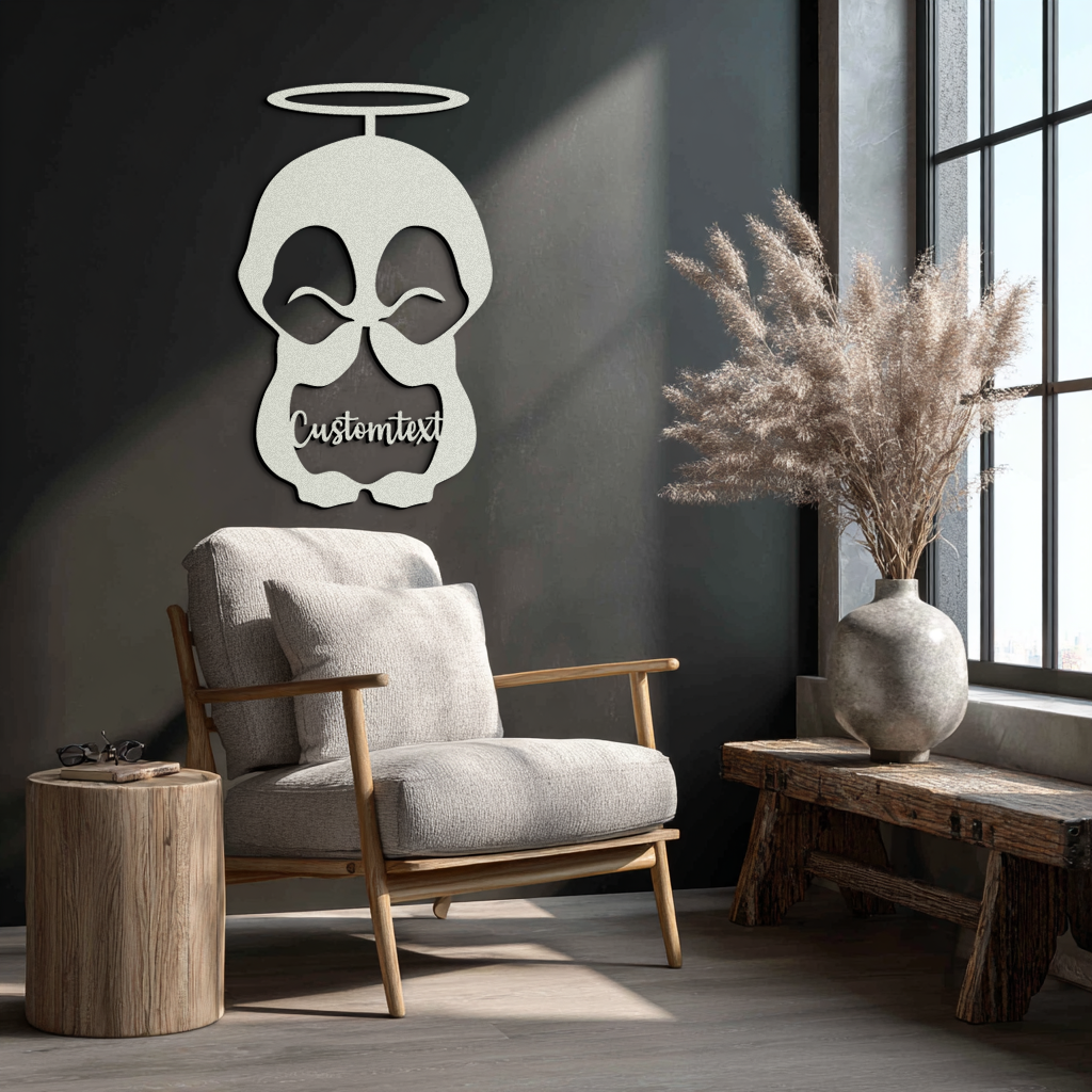 Personalized Cute Angel Penguin Metal Wall Art – Custom Text Adorable Black Steel Decor for Kids Rooms and Nurseries- KAF449