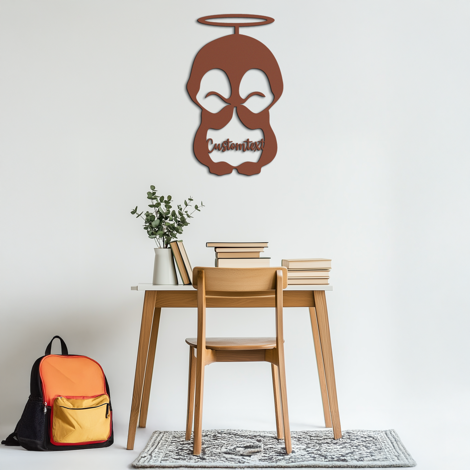 Personalized Cute Angel Penguin Metal Wall Art – Custom Text Adorable Black Steel Decor for Kids Rooms and Nurseries- KAF449