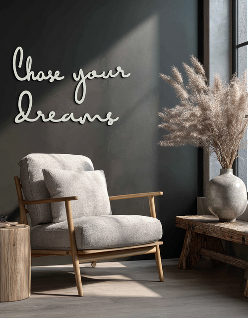 Load image into Gallery viewer, Chase Your Dreams Quote Metal Wall Art – Inspirational Word Sign in Black for Home and Office Decor- KAF454