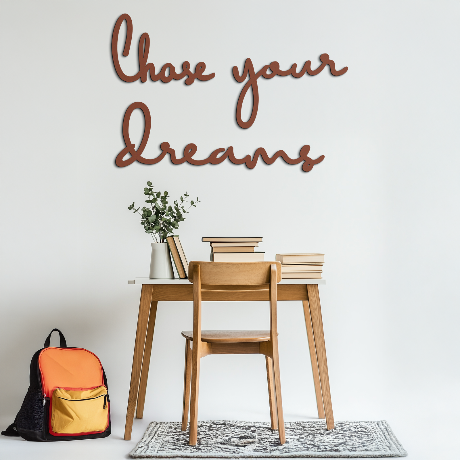 Chase Your Dreams Quote Metal Wall Art – Inspirational Word Sign in Black for Home and Office Decor- KAF454