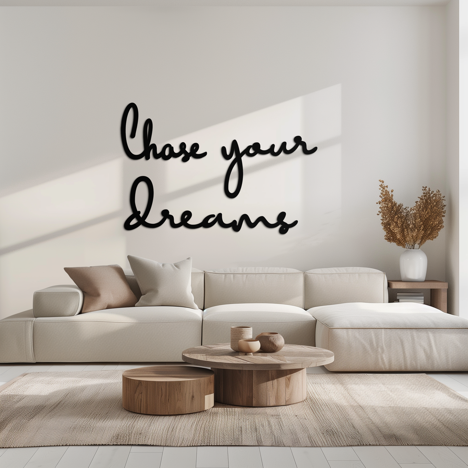 Chase Your Dreams Quote Metal Wall Art – Inspirational Word Sign in Black for Home and Office Decor- KAF454