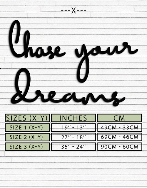 Load image into Gallery viewer, Chase Your Dreams Quote Metal Wall Art – Inspirational Word Sign in Black for Home and Office Decor- KAF454