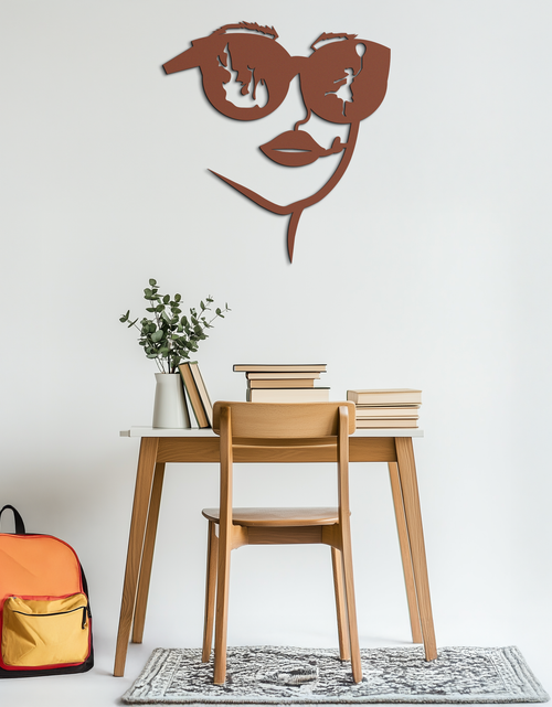 Load image into Gallery viewer, Modern Woman Face with Sunglasses Metal Wall Art – Abstract Reflective Scene Black Steel Decor for Contemporary Interiors- KAF460