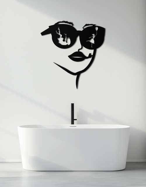 Load image into Gallery viewer, Modern Woman Face with Sunglasses Metal Wall Art – Abstract Reflective Scene Black Steel Decor for Contemporary Interiors- KAF460